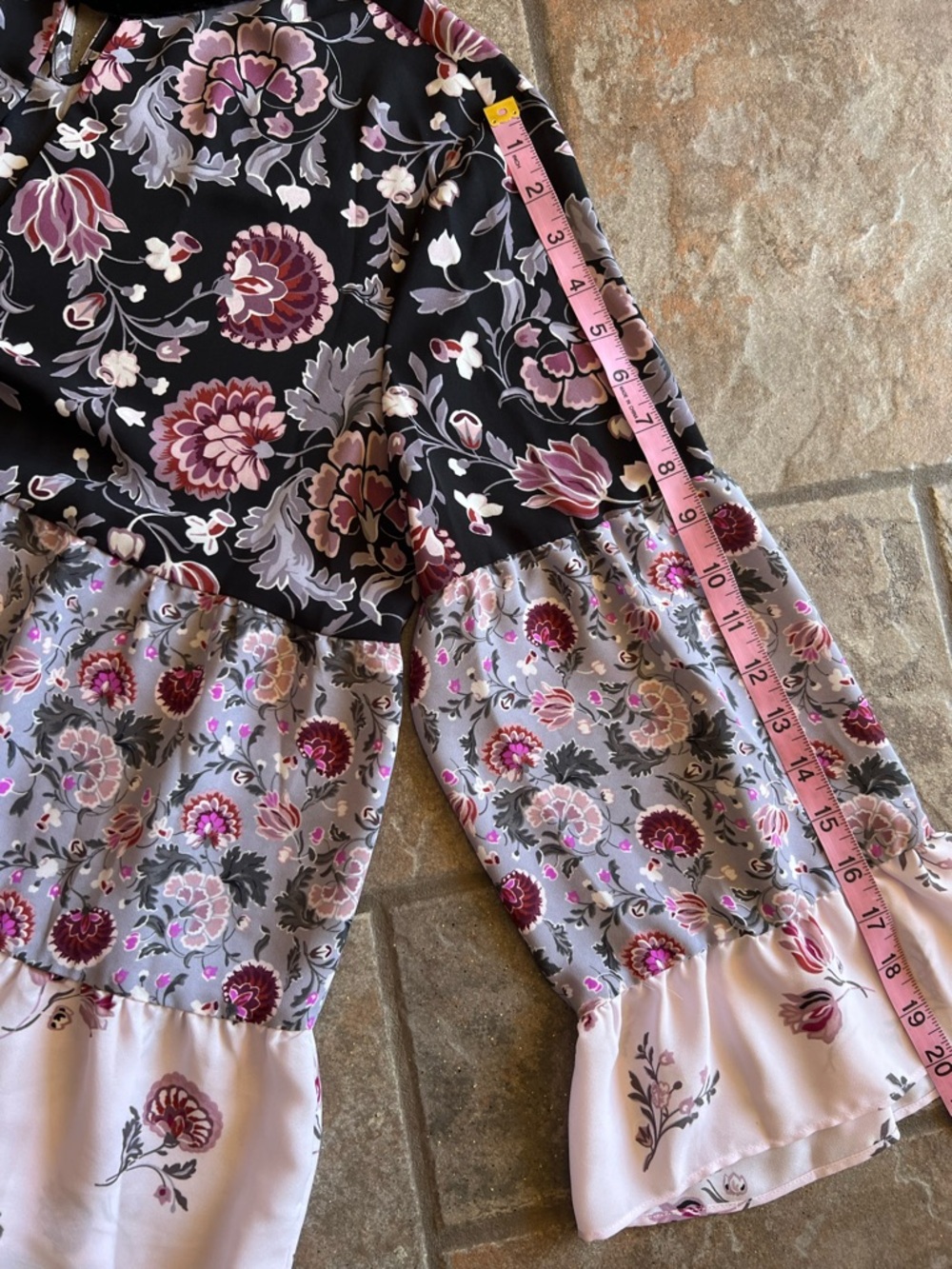 LOFT Floral Tiered Long-Sleeve Blouse with velvet neck band - Picture 8 of 11
